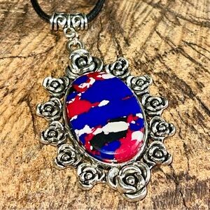 Colorful Rainbow Calsilica Pendant 2 1/4”